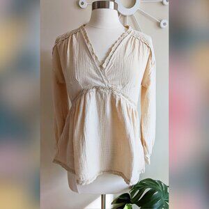 NEW Ivory Gauzy Lace Peasant Blouse Sz S Boho Hippie Top Empire Waist Cotton